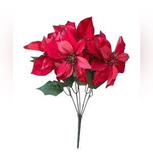Festive Red Poinsettia Holiday Decoration faux floral bush